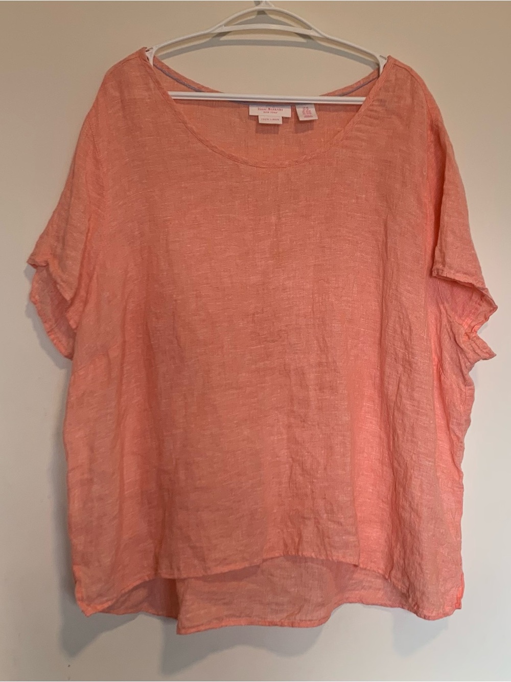 Isaac Mizrahi Linen Short Sleeve Top Drape Shirt Peach Light a pink Plus Size 3X